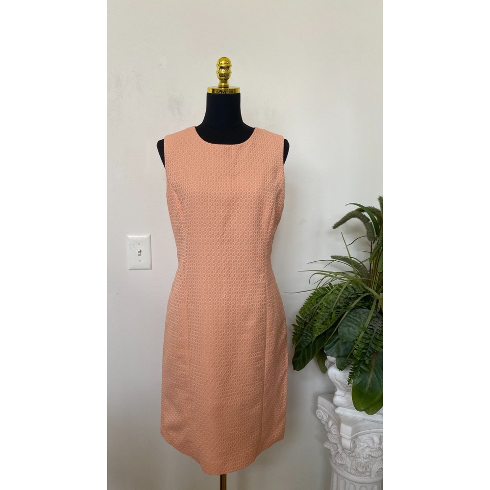 Brooks Brothers Women's Peach Textured Sleeveless Sheath Dress Size 14 EUC! $348